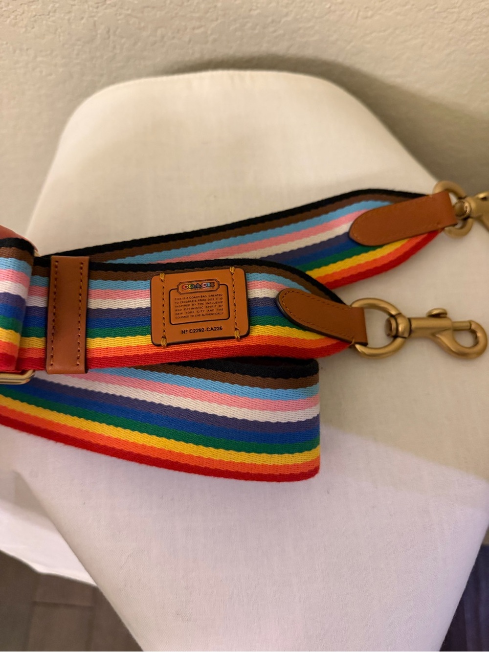 Coach Multicolor Rainbow Stripe Adjustable Bag Strap with Leather Trim - Picture 2 of 2